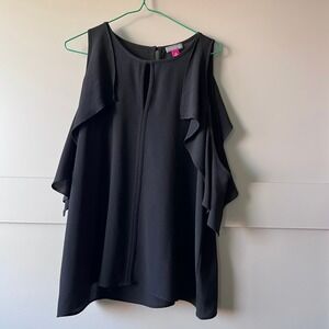 Vince‎ Camuto Black Cold Shoulder Ruffle Blouse Top Women's Size M Whimsigoth